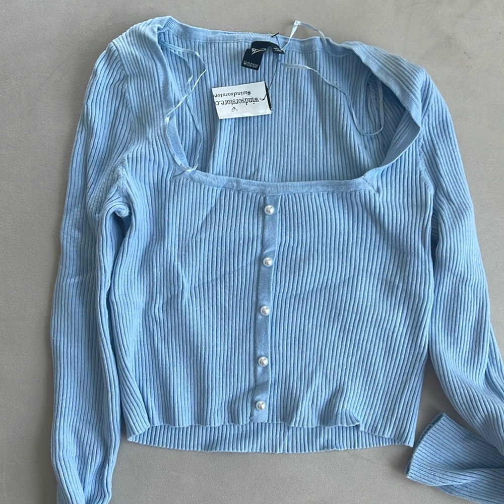 Brand new light blue crop with pearls